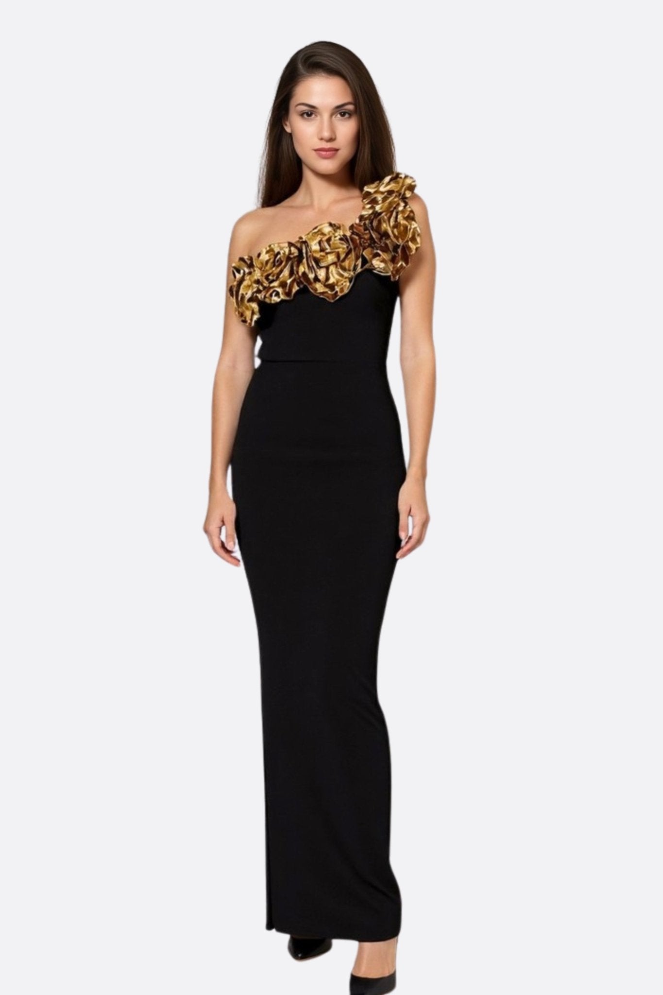 Black Asymmetric Neckline Maxi Dress
