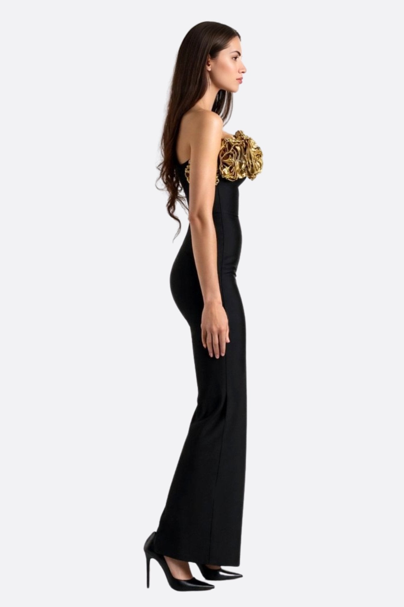 Black Asymmetric Neckline Maxi Dress