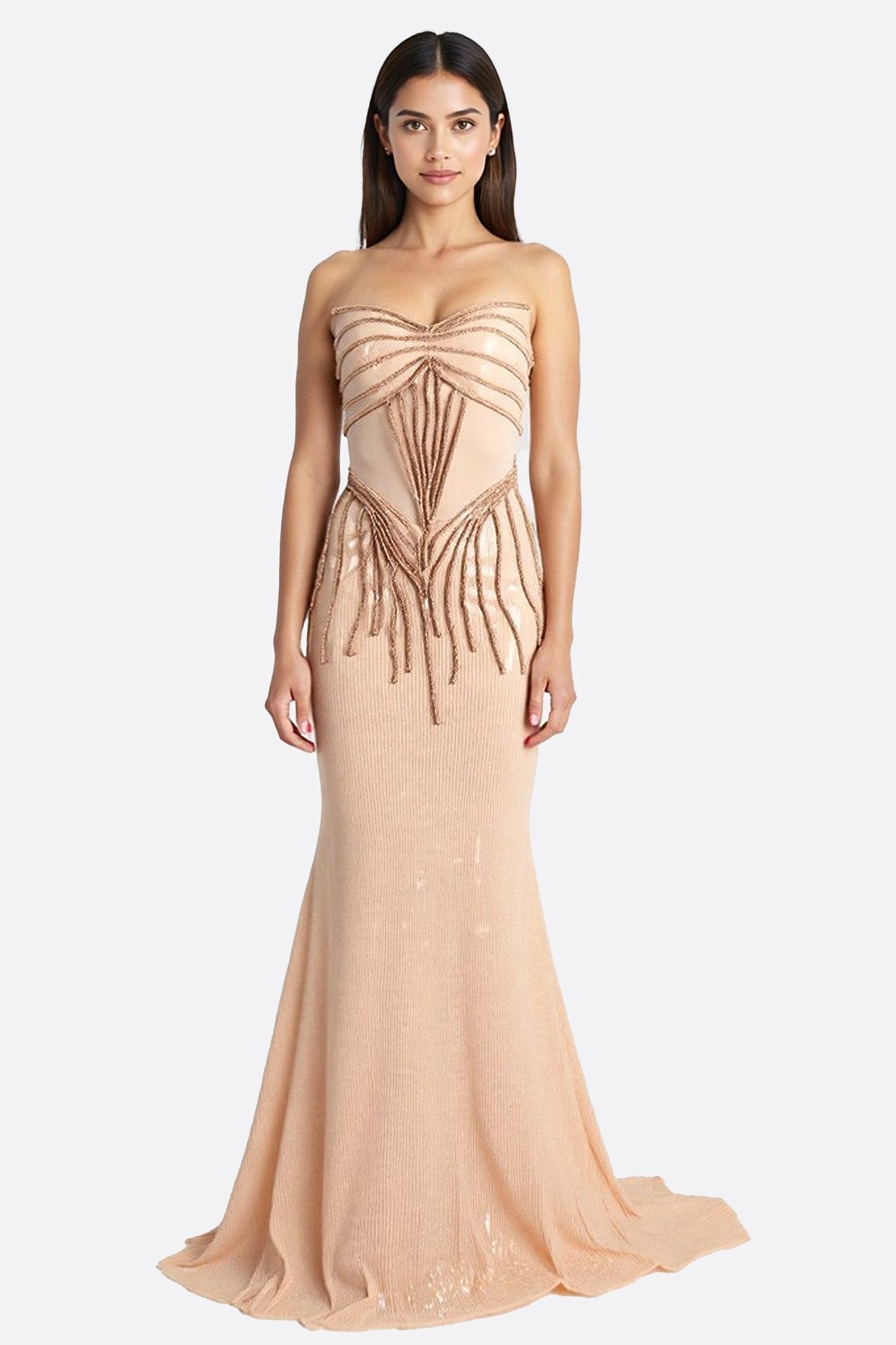 Beige Embroidered Mermaid Maxi Dress