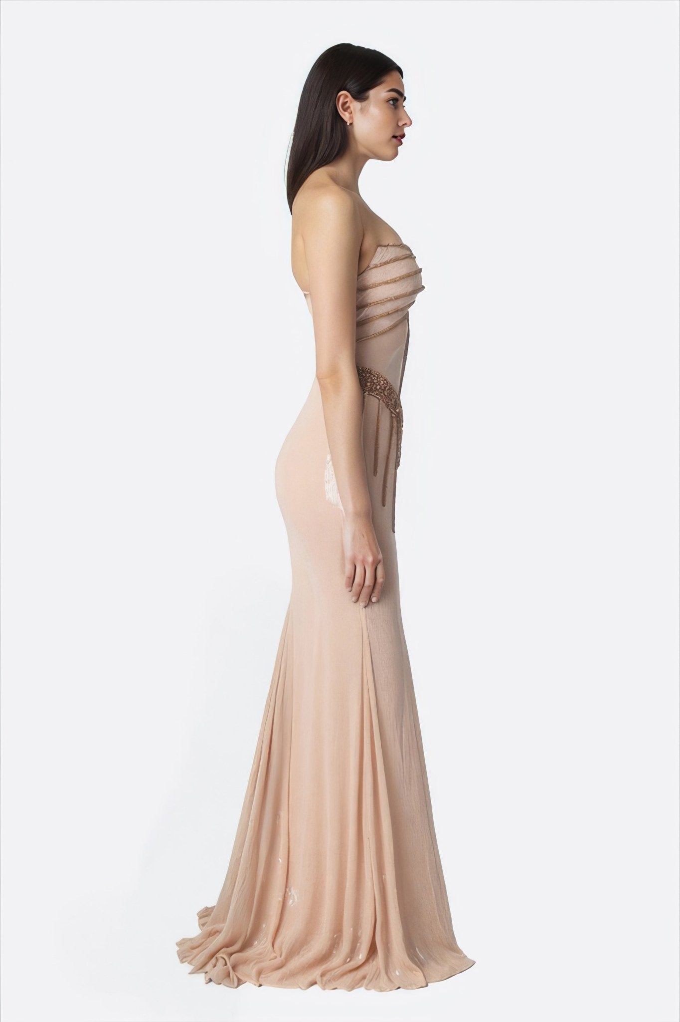 Beige Embroidered Mermaid Maxi Dress