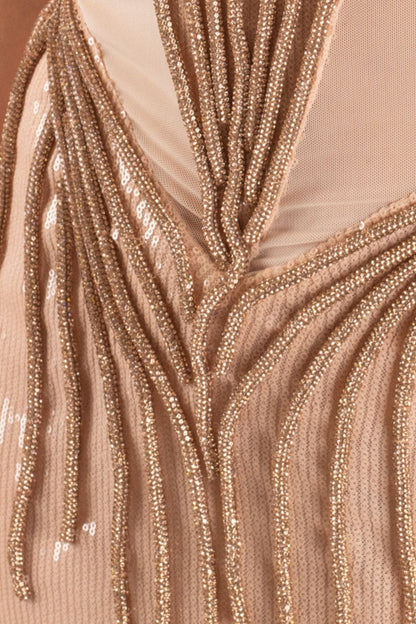Beige Embroidered Mermaid Maxi Dress