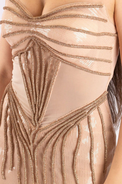 Beige Embroidered Mermaid Maxi Dress
