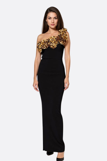 Black Asymmetric Neckline Maxi Dress