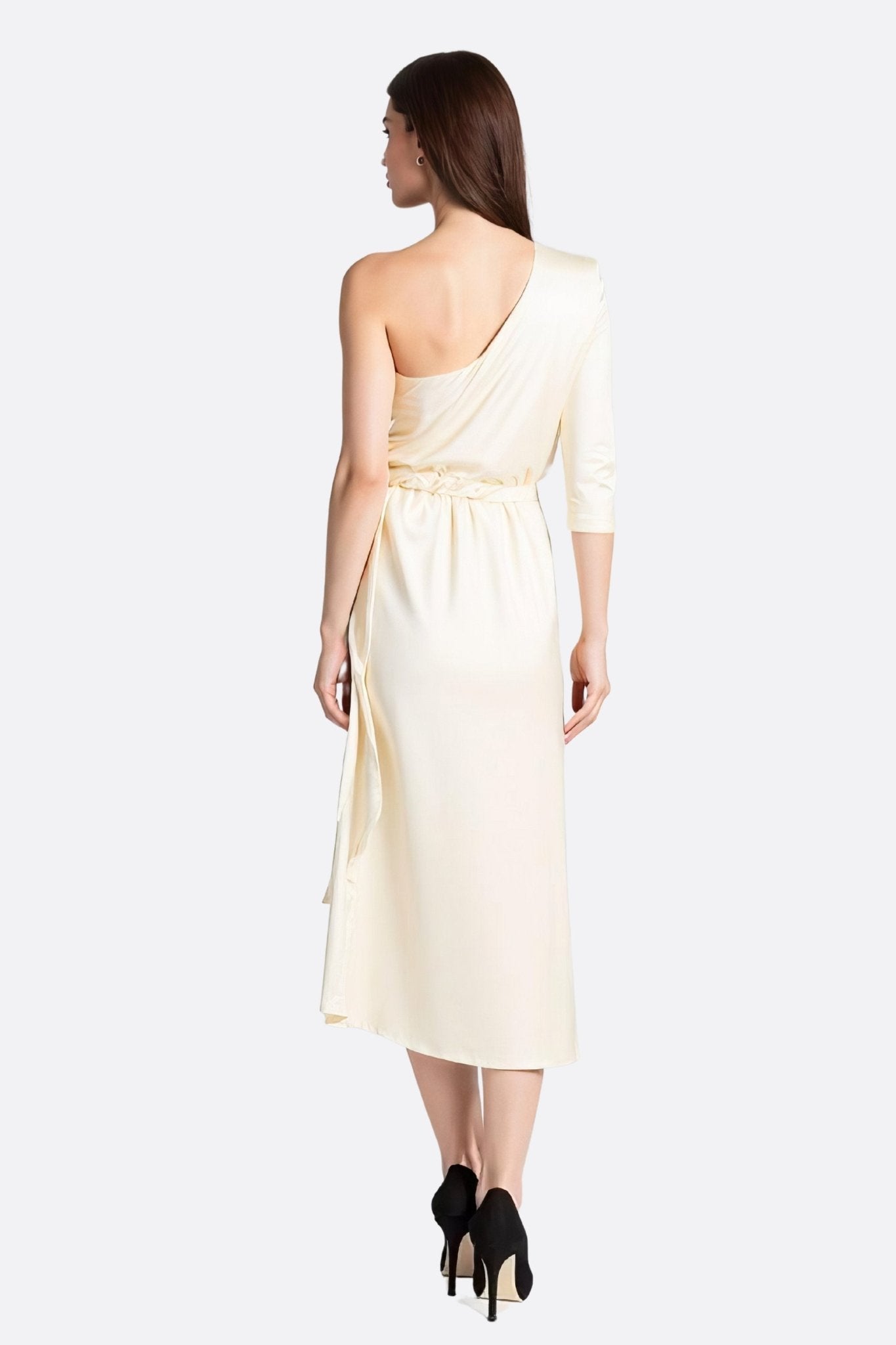 Ivory White Asymmetric Satin Maxi Dress