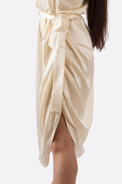 Ivory White Asymmetric Satin Maxi Dress