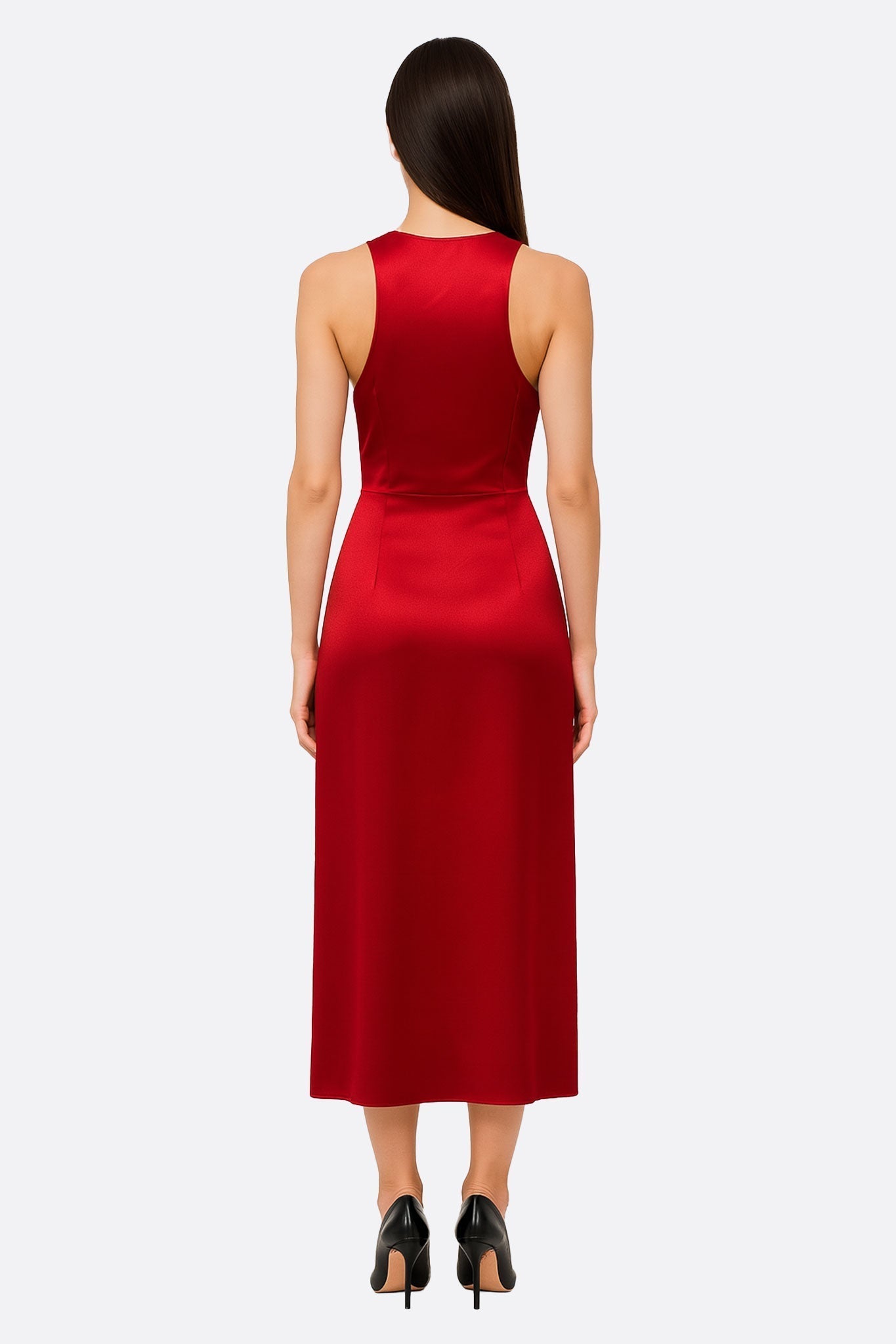 Red Satin Halter-Neck Maxi Dress